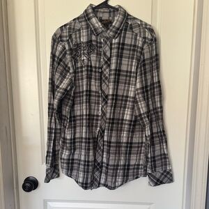 Helix Black and Gray Plaid Shirt with Geometric Design